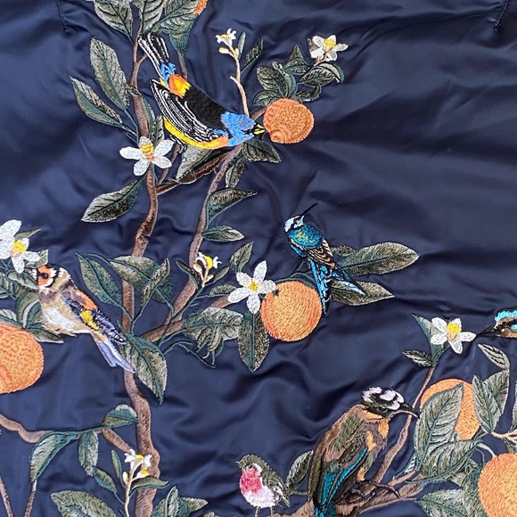 Navy Blue Embroidery Bomber Jacket with Blue Silk Lining - Picture 7 of 9